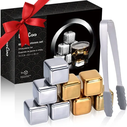 EooCoo Regalos de whisky Bourbon para hombres y papá, juego de regalo de piedras de whisky, paquete de 8 cubos de hielo reutilizables para beber,