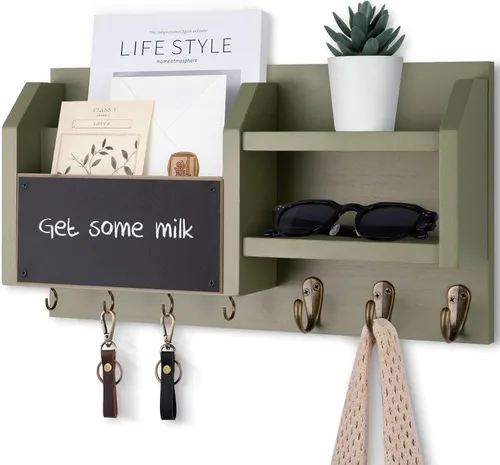 Miniatura 8 de Lwenki Soporte para llaves y correos – Colgador de pared para llaves con estante y 7 ganchos de metal – Organizador decorativo de entrada de madera