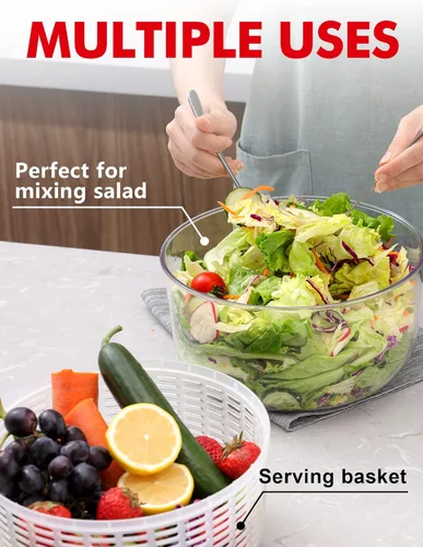 Miniatura 4 de Centrifugadora de Ensalada Grande Capacidad 5L, Centrifugadora de Lechuga Fácil de Limpiar con Tazón, Lavador Secador de Vegetales Apto
