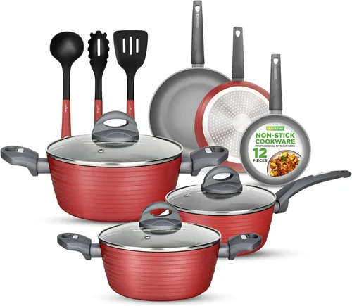 Miniatura 9 de NutriChef Juego de utensilios de cocina antiadherentes de 12 piezas, sin PFOA/PFOS, resistente al calor, juego de ollas y sartenes de cocina, Azul