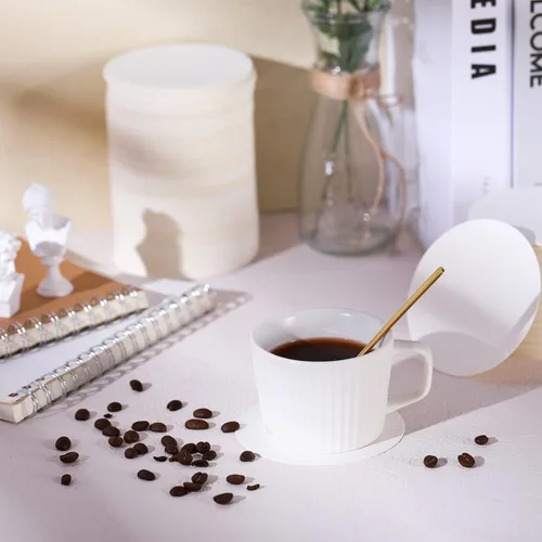 Miniatura 6 de TaoBary 400 Piezas Posavasos Desechables de Papel a Granel 1MM, 4 Pulgadas Posavasos Redondos de Cartón en Blanco para Bar Bebidas Manualidades DIY