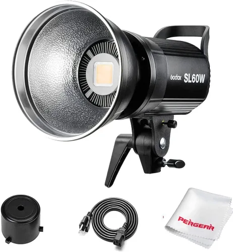 Godox SL-60W 60W CRI95+ Qa>90 5600±300K Bowens Mount Led Iluminación de vídeo continua, ajuste de brillo, sistema de agrupamiento de 433MHz, para