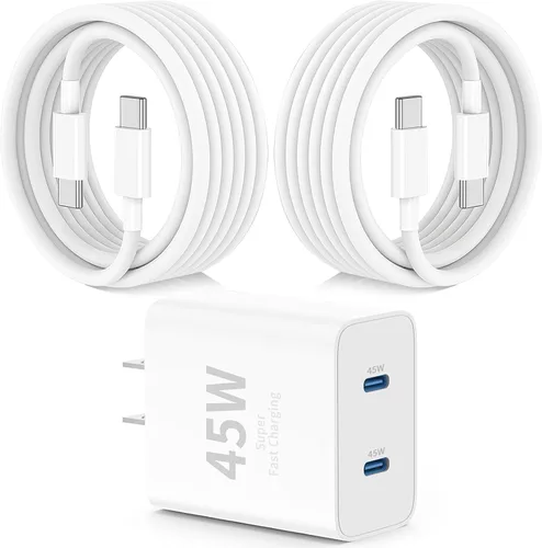 Miniatura 9 de Cargador dual tipo C de 45 W de carga rápida para Samsung, PD 3.0 GaN bloque de cargador de teléfono Android súper rápido con cable USB C largo