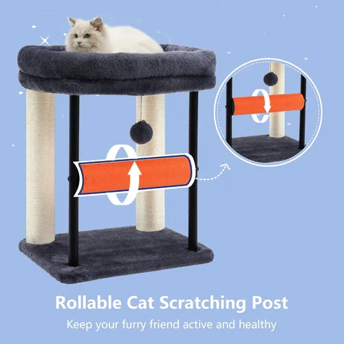 Miniatura 7 de Hey-brother Árbol para gatos, postes rascadores para gatos con cama, torre resistente con columnas totalmente envueltas en sisal y bola de juguete