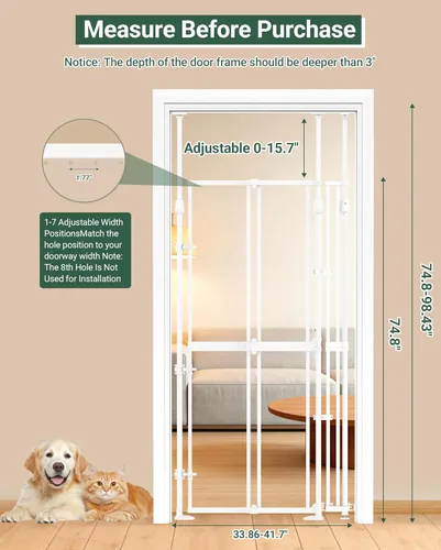 Miniatura 3 de Puerta para gatos extra alta de 74.80-98.43 pulgadas para puerta, amplia y ajustable de 20.8-38 pulgadas, puerta transparente de seguridad