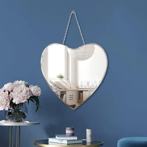 Miniatura 2 de QMDECOR Espejo en forma de corazón con cadena de hierro para decoración de pared, 12 x 12 pulgadas, para colgar en la pared, cristal real, sin