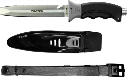Miniatura 7 de Cressi Borg, cuchillo de hoja larga para buceo y pesca submarina - Punta puntiaguda y roma Gris