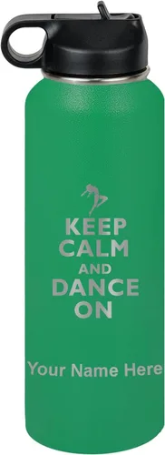 Miniatura 57 de LaserGram Botella de agua personalizada, mantén la calma y baila, acero inoxidable de doble pared aislada al vacío con popote superior, regalo Rosa