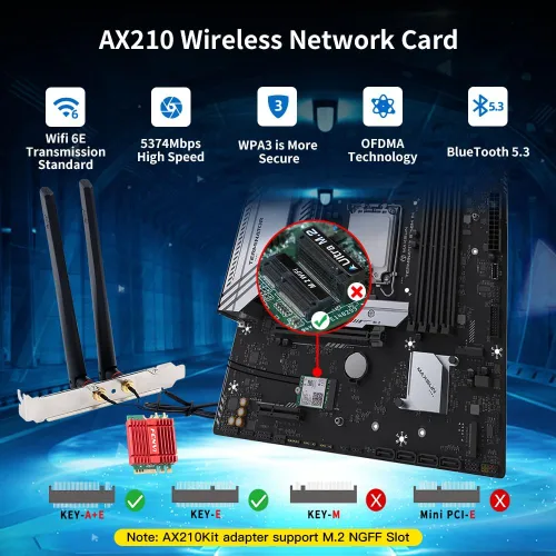 Miniatura 4 de FENVI WiFi 6E Kit de actualización de escritorio con Intel AX210-5400Mbps Tri-Band 6GHz y BT 5.3 Incluye tarjeta WiFi M.2 2230 AX210NGW, antenas