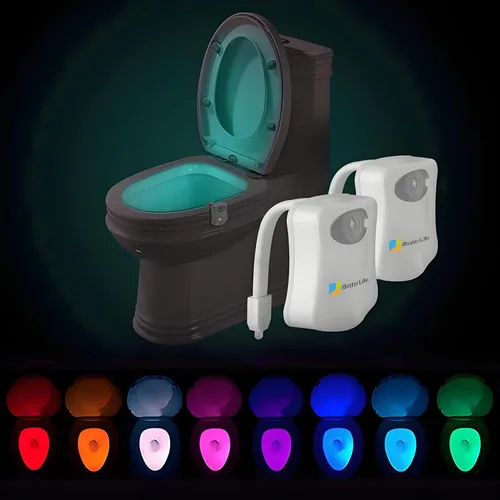Toilet Light with Motion Activated Sensor - 2Pack The Original 8 Color Changing LED Inside Toilet Bowl Night Light for Bathroom Decor - Cool Stuff,