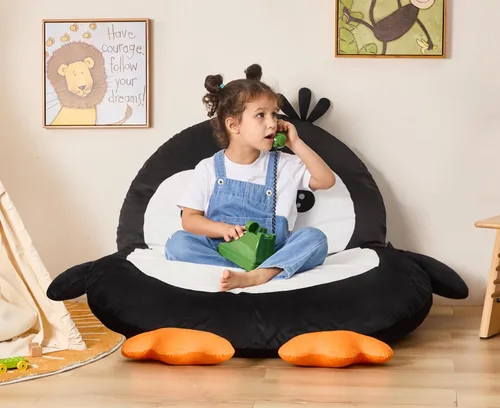 Hobestluk Puf - Cojín de suelo para puf, puf para adultos, tumbona para sala de estar, dormitorio o sala de juegos (negro, mediano, pingüino)