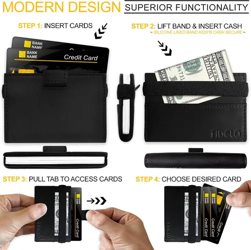 Miniatura 5 de Fidelo Bifold Leather Minimalist Wallet RFID Slim Wallet for Men with Money Clip