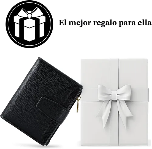 Miniatura 7 de Airkit Cartera para mujer, pequeña cartera de cuero para mujer, plegable, compacta, con bloqueo RFID, tarjetero de crédito, mini bolso de viaje