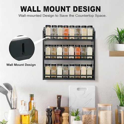 Miniatura 5 de Estante de especias de bambú de 3 niveles, organizador de especias, estante para condimentos, estante de especias para encimera de cocina o montaje