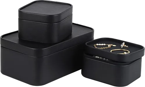 Miniatura 11 de HofferRuffer Cajas de almacenamiento decorativas de piel sintética, cestas de almacenamiento a prueba de polvo con tapas y bandejas, contenedores