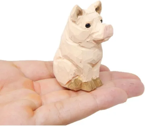 Estatua de madera de cerdo Estatua Granja Pequeño Granero Animal Arte Decoración del Hogar Escultura en miniatura