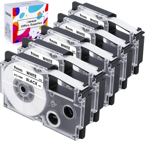 Miniatura 8 de Hehua Paquete de 4 cintas de etiquetas de repuesto compatibles para Casio XR-9WE XR9WE XR-9WE2S Cinta de etiquetado de 0.354 in 3/8 negro sobre