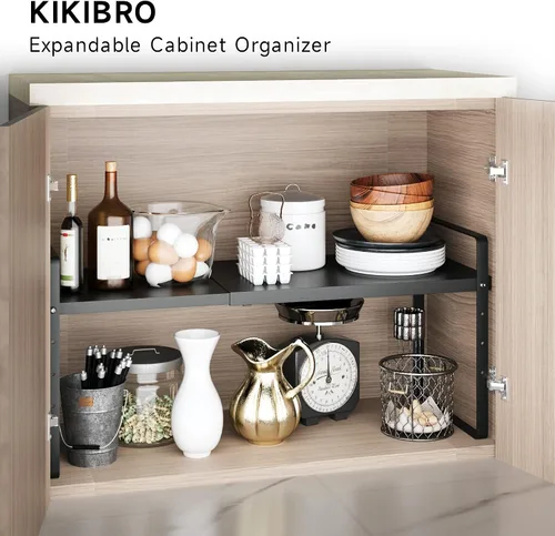 Miniatura 5 de Organizador de estante expandible para gabinete, almacenamiento apilable para mostrador de despensa de cocina, soporte ajustable para armario