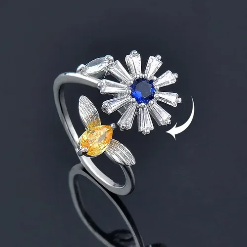 Miniatura 5 de 2024 New Fashion Rotatable Rose Gold Silver Color Cubic Zirconia Flower Spinner Rings For Women Jewelry 2023
