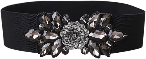 E-Clover Cinturón elástico de la cincha de la cintura de las mujeres de la hebilla del Rhinestone floral de la manera para el tamaño de la cintura