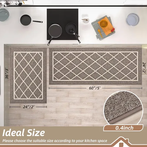Miniatura 2 de BEQHAUSE - Alfombras de cocina antideslizantes para piso 2 piezas Alfombras de cocina y tapetes antideslizantes lavables Alfombra de cocina