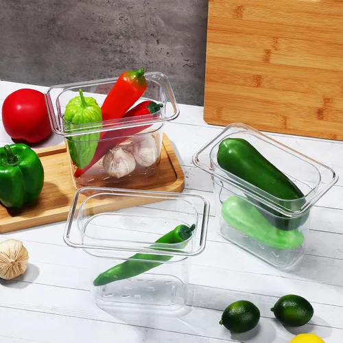Miniatura 2 de Sunnyray Juego de 6 sartenes de policarbonato de tamaño 1/9 con tapas y estante de drenaje, recipientes cuadrados profundos para almacenamiento