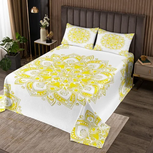 Miniatura 14 de Erosebridal Juego de colcha de mandala rosa tamaño individual para niñas y mujeres, juego de ropa de cama floral hippie juego de colcha estética