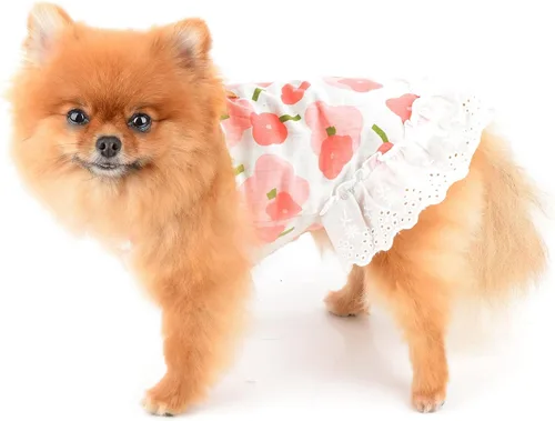Miniatura 2 de SMALLLEE_LUCKY_STORE Lindo vestido floral de algodón con correa de algodón para mascotas, vestido de verano para perros pequeños, gatos, niñas
