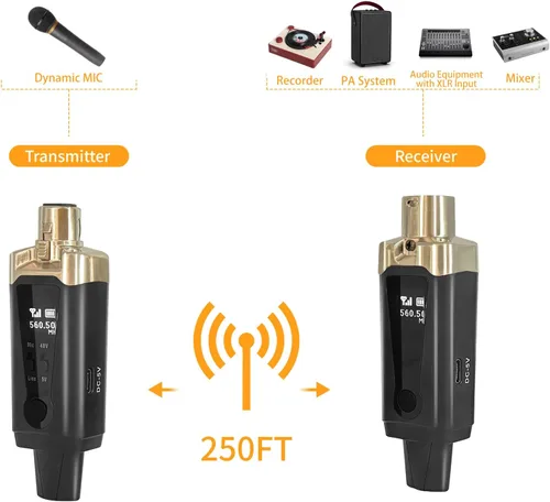 Miniatura 2 de Transmisor y Receptor de Micrófono Inalámbrico XLR, Sistema de Micrófono Inalámbrico UHF, Adaptador de Micrófono XLR de 16 Canales para Micrófono