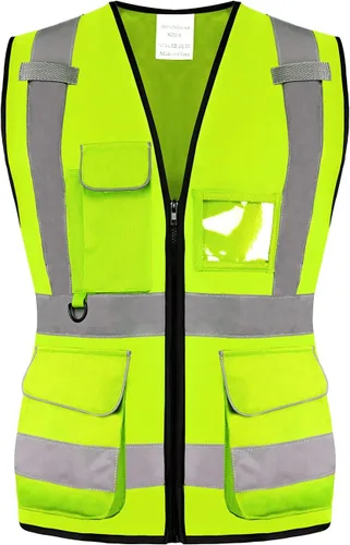 Chaleco de seguridad reflectante Hi Vis, clase 2, con 7 bolsillos y cremallera, cumple con las normas ANSI/ISEA Amarillo