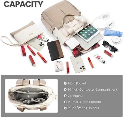 Miniatura 4 de LOVEVOOK Mochila convertible para mujer, Crema-caqui, Mochilas Daypack