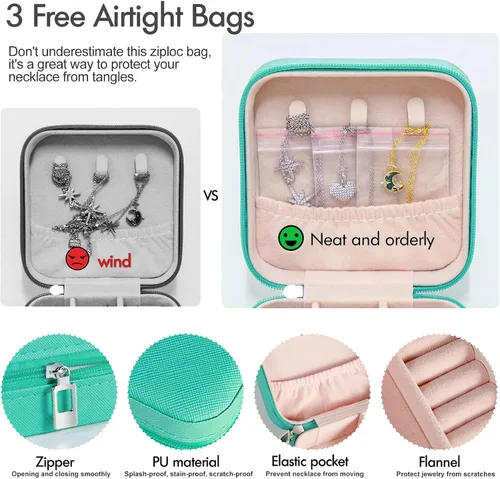 Miniatura 2 de Aoney Estuche de joyería de viaje, organizador de joyas pequeño, cajas de joyería para mujer, organizador de collares, bonita caja de joyería