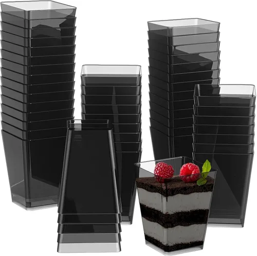 Miniatura 16 de Mifoci 50 tazas de plástico de 5 onzas para postre de color rosa para fiestas, mini tazones cuadrados desechables para postre, cuencos de parfait