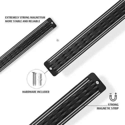 Miniatura 3 de Juego de cuchillos negros de 6 piezas con tira magnética para pared, juego de cuchillos magnéticos ultra afilados para cocina, apto