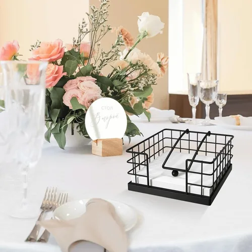 Miniatura 6 de Homode Portaservilletas para Servilletas de Papel, Portaservilletas Estilo Granja para Mesa, Canasta Plana para Servilletas con Brazo con Peso, Negro