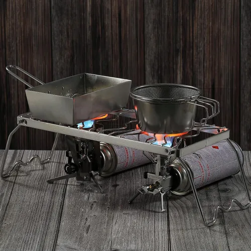 Miniatura 6 de Campingmoon - Parrilla plegable portátil para fogata de campamento sobre fuego, estufas divididas de acero inoxidable 304