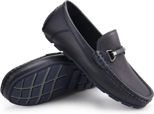 Miniatura 5 de JABASIC Mocasines Penny para niños, estilo casual, sin cordones, zapatos de vestir para niños
