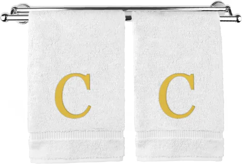 Miniatura 130 de Toalla de mano monogramada, regalo personalizado, juego de 2 - Toalla bordada con letra de bloque dorada - Extra absorbente 100% algodón turco