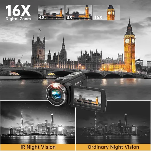 Miniatura 3 de Videocámara Full HD 1080P 30FPS 36MP IR visión nocturna Cámara para grabar videos para YouTube, LCD de 3.0 Pulgadas con rotación de 270 Grados Zoom