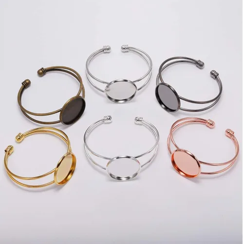 Miniatura 5 de Exceart 6 unidades de pulseras con ajuste de cabujón redondo en blanco, bandejas de bisel ajustables, pulseras para bricolaje y fabricación de joyas