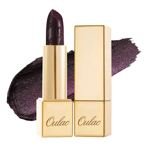 Miniatura 9 de Oulac Lápiz labial negro de Halloween para mujer, negro con brillo de frambuesa, color labial de alto impacto con fórmula cremosa hidratante, vegano
