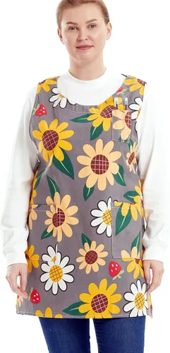 Miniatura 6 de Delantales de talla grande para mujer con bolsillos, delantales de algodón y lino, delantales para hornear, cocina, cocina
