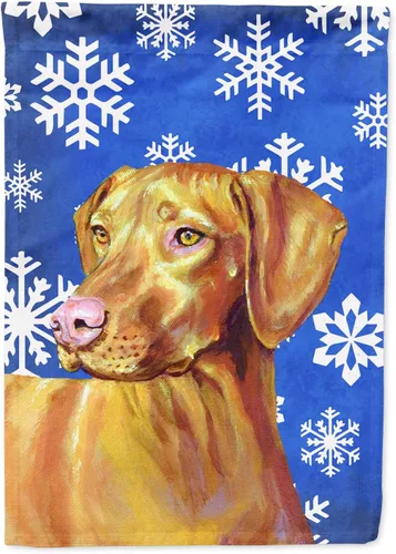 Miniatura 190 de Caroline's Treasures SC9374GF Bulldog English Snow flakes Holiday Garden Flag Buzón Bandera decorativa para patio exterior, patio, obras de arte