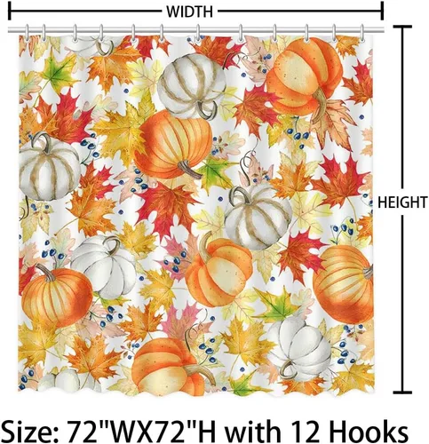 Miniatura 3 de MEHOFOND Cortinas de ducha de calabaza de otoño para baño, cortina de ducha floral de otoño, cortinas de ducha para decoración de baño, cortinas