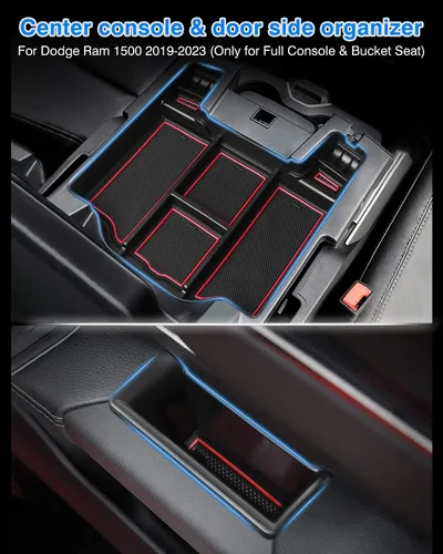 Miniatura 2 de Karltys Organizador de consola central Ram 1500 para Dodge Ram 1500 2019-2025 2026, bandeja organizadora lateral de puerta y caja de almacenamiento