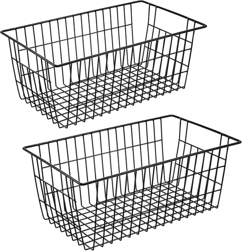 iPEGTOP Cestas de alambre para congelador, juego de 2 cubos de almacenamiento de 13.4 pulgadas, canastas de almacenamiento para congelador con asas