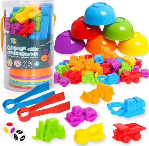 Juego de contar colores para niños, juguetes a juego con tazas de clasificación y dados de juegos, actividades de aprendizaje preescolar Montessori,