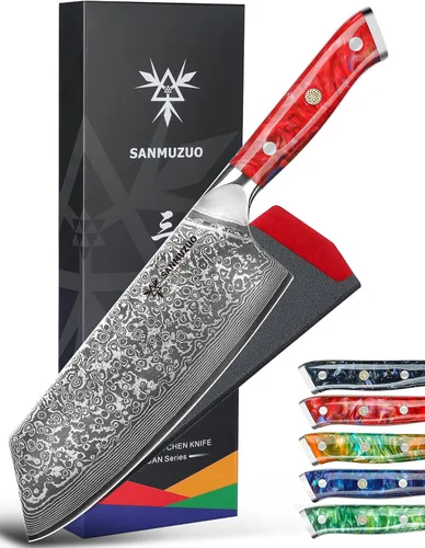 Miniatura 7 de Nakiri - Cuchillo de carnicero de 7.5 pulgadas, serie Xuan, cuchillo de cocina VG10 de acero de damasco, mango de resina (naranja fantasía)