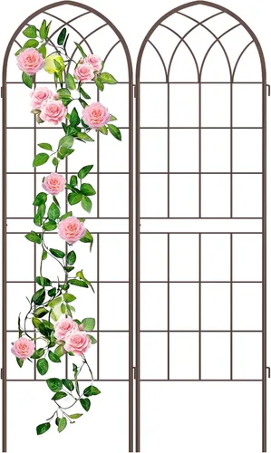 Miniatura 13 de LZRS - Paquete de 2 arcos de hierro rústico de 71x20 pulgadas para decoración de jardín con enrejado con revestimiento de metal negro – Perfecto