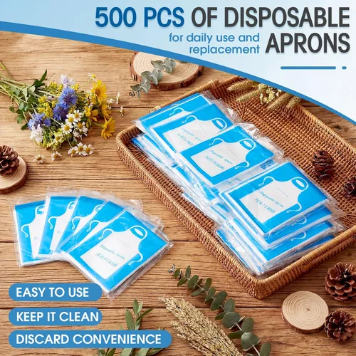 Miniatura 6 de Paquete de 500 delantales desechables individualmente para adultos, de 37 x 23 pulgadas, para pintar y cocinar, empaquetados individualmente